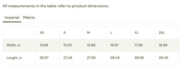 Next Level Racerback Size Chart Imperial